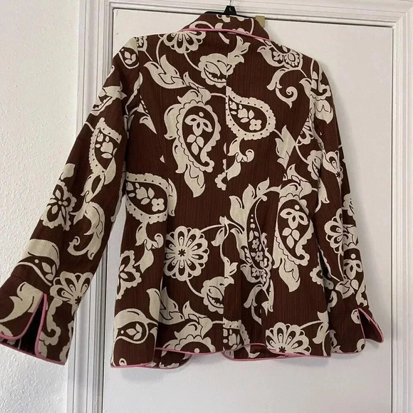 J. McLaughlin Blazer Brown Floral Pink Outline Boho Paisley Sz 2 - Picture 8 of 8
